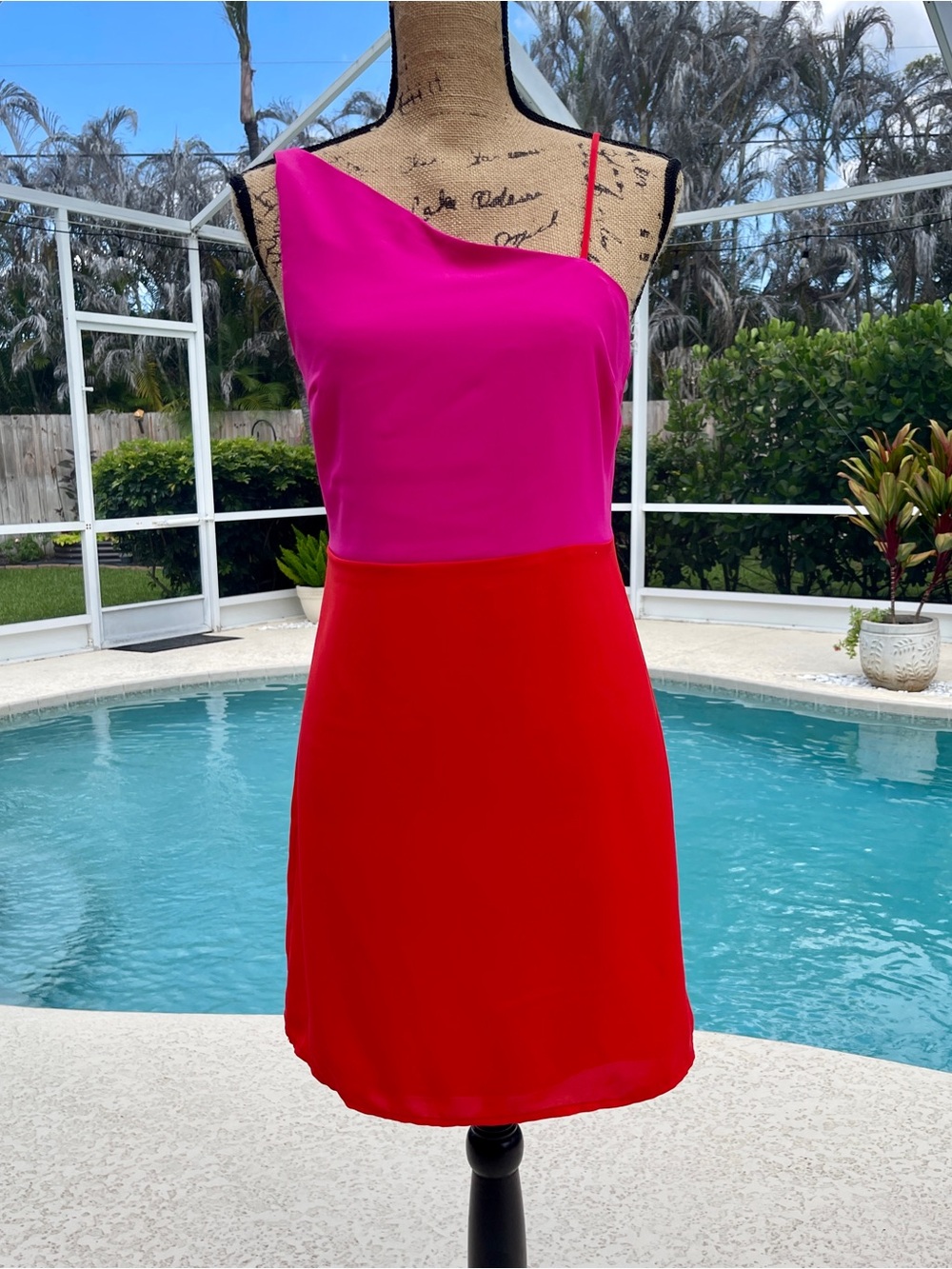 Sugar Lips Pink & Red Asymmetrical Mini Dress - Lined - Size M
